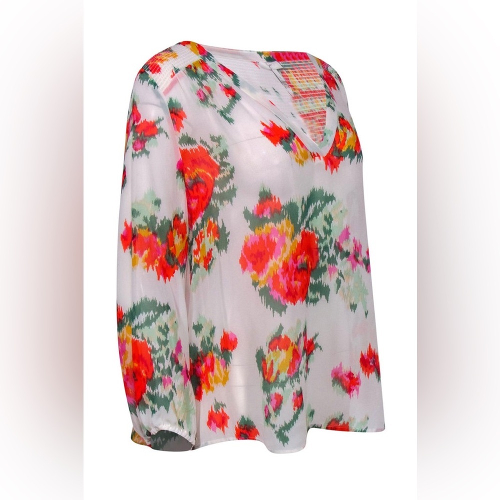 Joie - White & Multicolor Abstract Floral Print Silk “Axcel" Blouse Sz XS - Picture 7 of 14